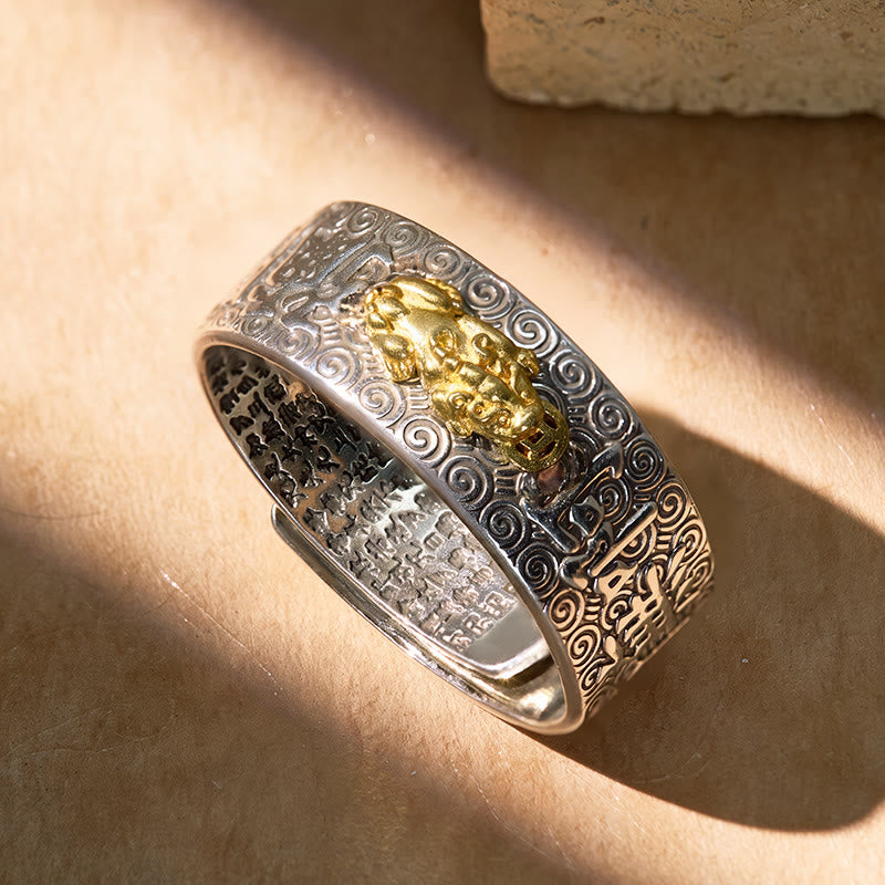 FuAttract Buddhist Sacred Heart Sutra Pixiu for Manifesting Success and Protection Ring - image 1
