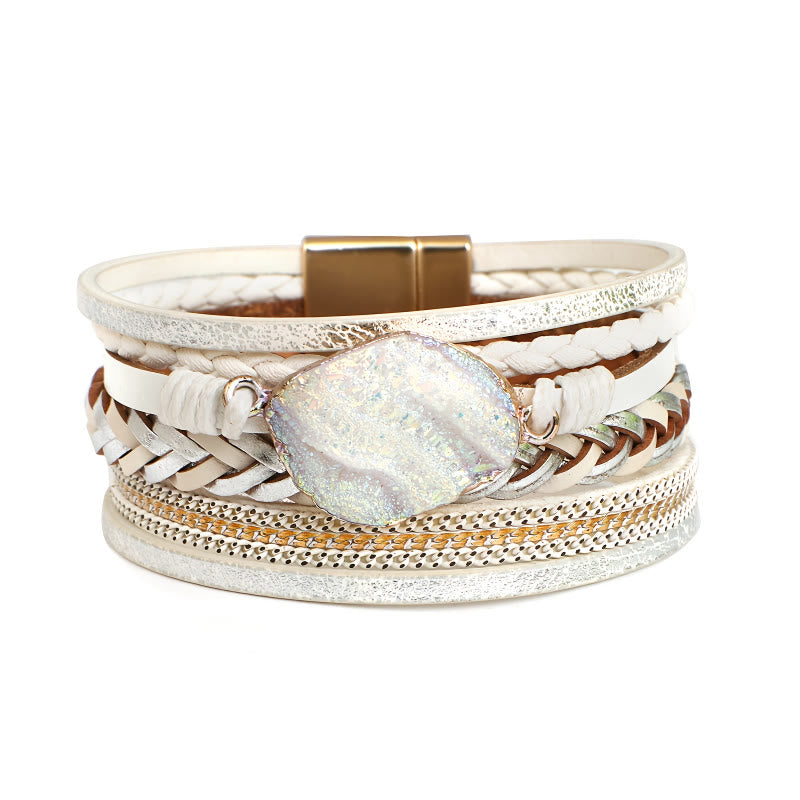 FuAttract Freedom Confidence & Harmony Bohemian Multi Layer Leather Bracelet With Colorful Resin Stones - White - image 12