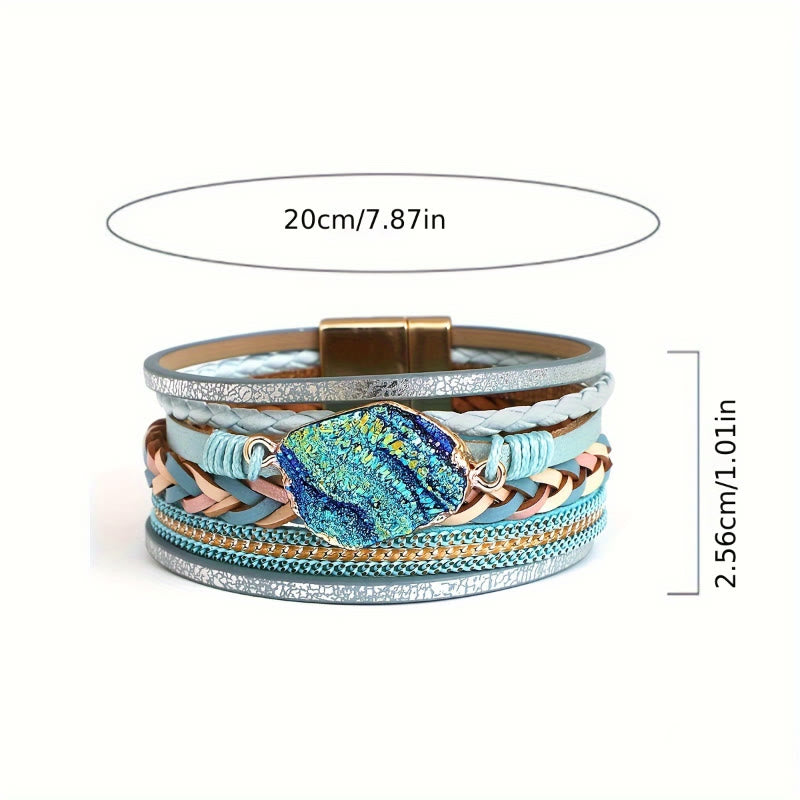 FuAttract Freedom Confidence & Harmony Bohemian Multi Layer Leather Bracelet With Colorful Resin Stones - image 5
