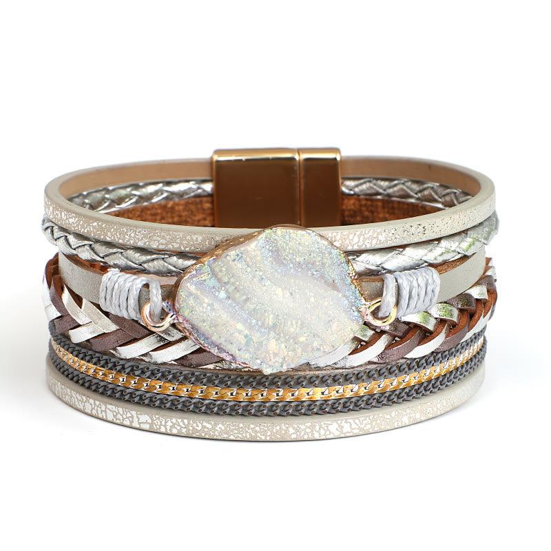 FuAttract Freedom Confidence & Harmony Bohemian Multi Layer Leather Bracelet With Colorful Resin Stones - Grey - image 15