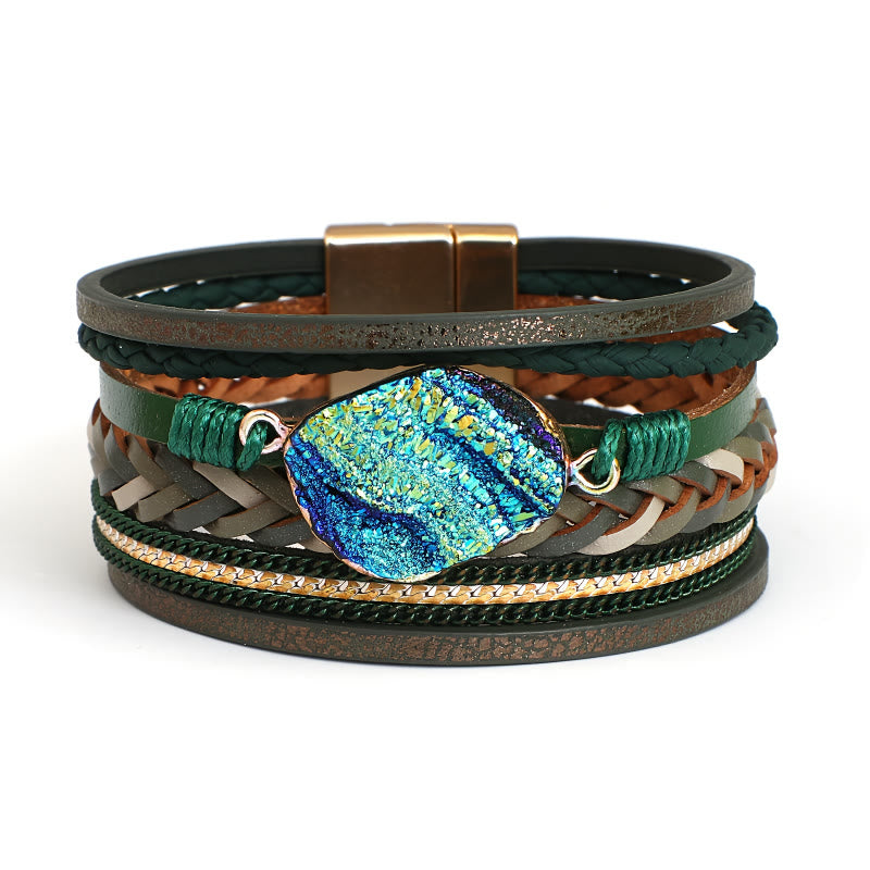 FuAttract Freedom Confidence & Harmony Bohemian Multi Layer Leather Bracelet With Colorful Resin Stones - Dark Green - image 17
