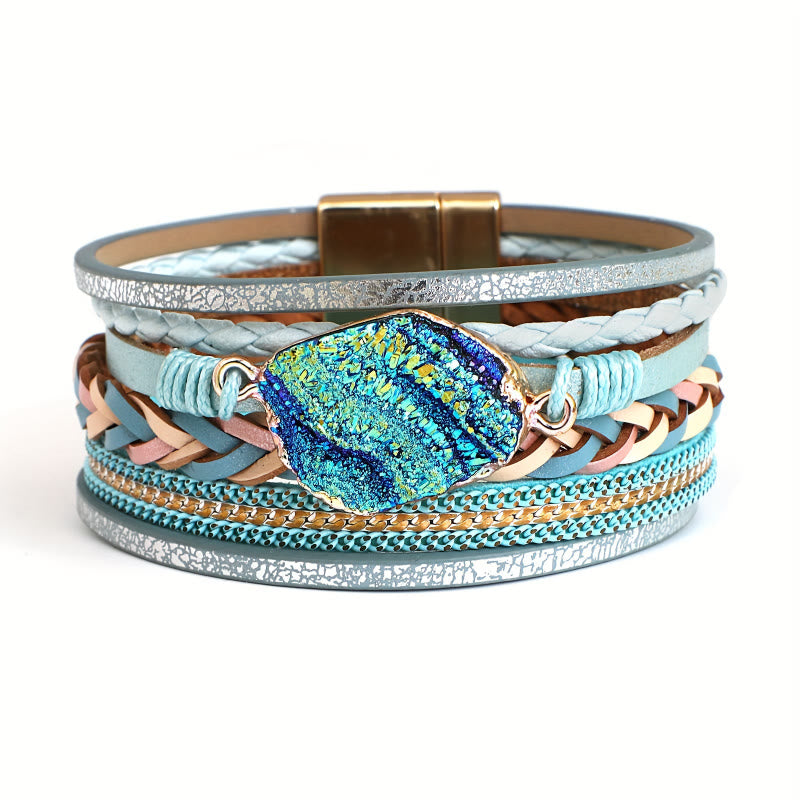 FuAttract Freedom Confidence & Harmony Bohemian Multi Layer Leather Bracelet With Colorful Resin Stones - Blue - image 1