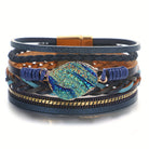 FuAttract Freedom Confidence & Harmony Bohemian Multi Layer Leather Bracelet With Colorful Resin Stones - Dark Blue - image 0