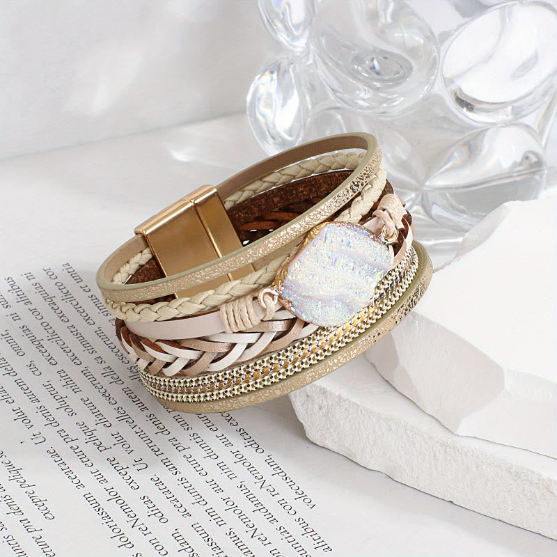 FuAttract Freedom Confidence & Harmony Bohemian Multi Layer Leather Bracelet With Colorful Resin Stones - Khaki - image 16