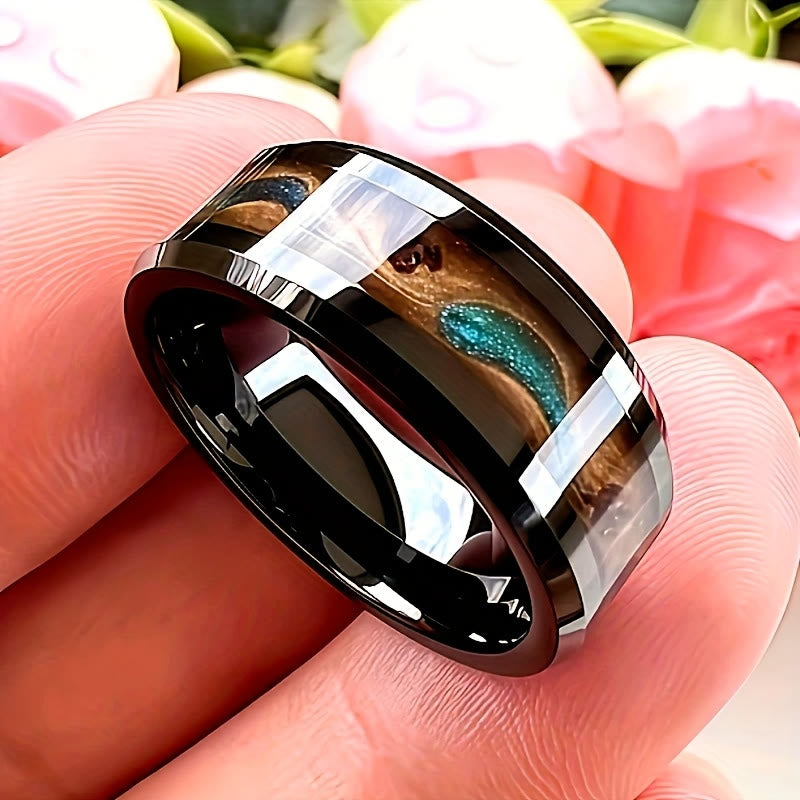 FuAttract Protection Strength & Transformation Black Stainless Steel Flowing Sand Pattern Ring - image 4