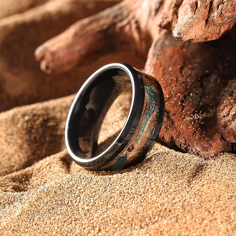 FuAttract Protection Strength & Transformation Black Stainless Steel Flowing Sand Pattern Ring - image 1