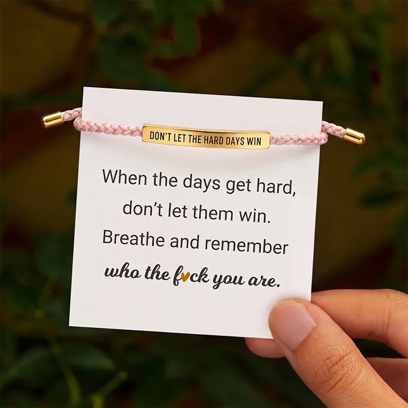 FuAttract Don't Let The Hard Days Win Stainless Steel Engraved Tube Braided Courage Bracelet - Gold + Pink - image 4