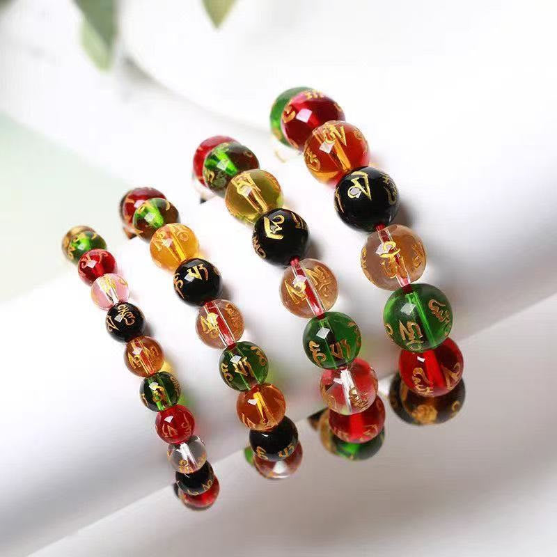 FuAttract Protection Harmony & Good Luck Om Mani Mantra Gold Foil Engraved Colorful Glaze Bracelet - image 5