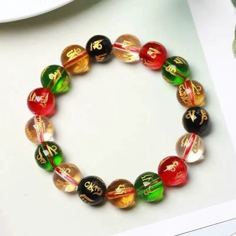 FuAttract Protection Harmony & Good Luck Om Mani Mantra Gold Foil Engraved Colorful Glaze Bracelet - image 4