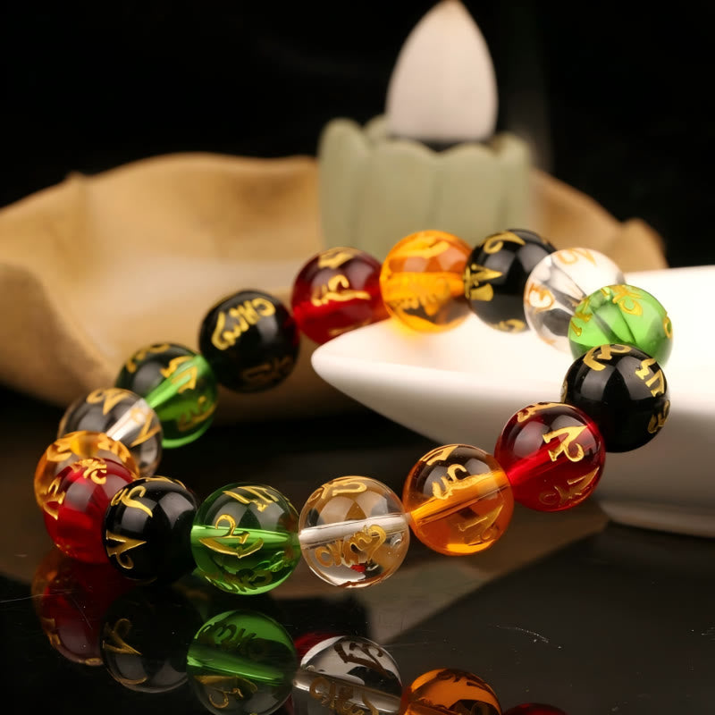 FuAttract Protection Harmony & Good Luck Om Mani Mantra Gold Foil Engraved Colorful Glaze Bracelet - image 3