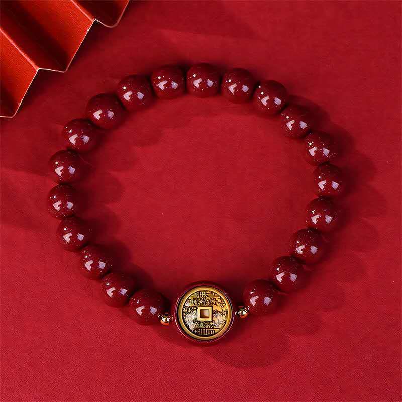 FuAttract Protection Guardian & Good Fortune Shan Gui Amulet Coin Om Mani Mantra Small Round Cinnabar  Bracelet - image 3