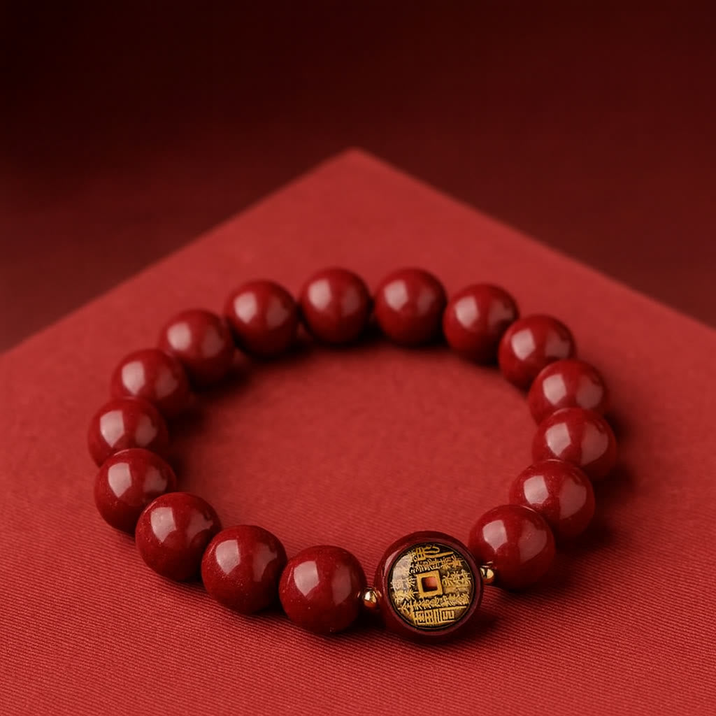 FuAttract Protection Guardian & Good Fortune Shan Gui Amulet Coin Om Mani Mantra Small Round Cinnabar  Bracelet - image 2