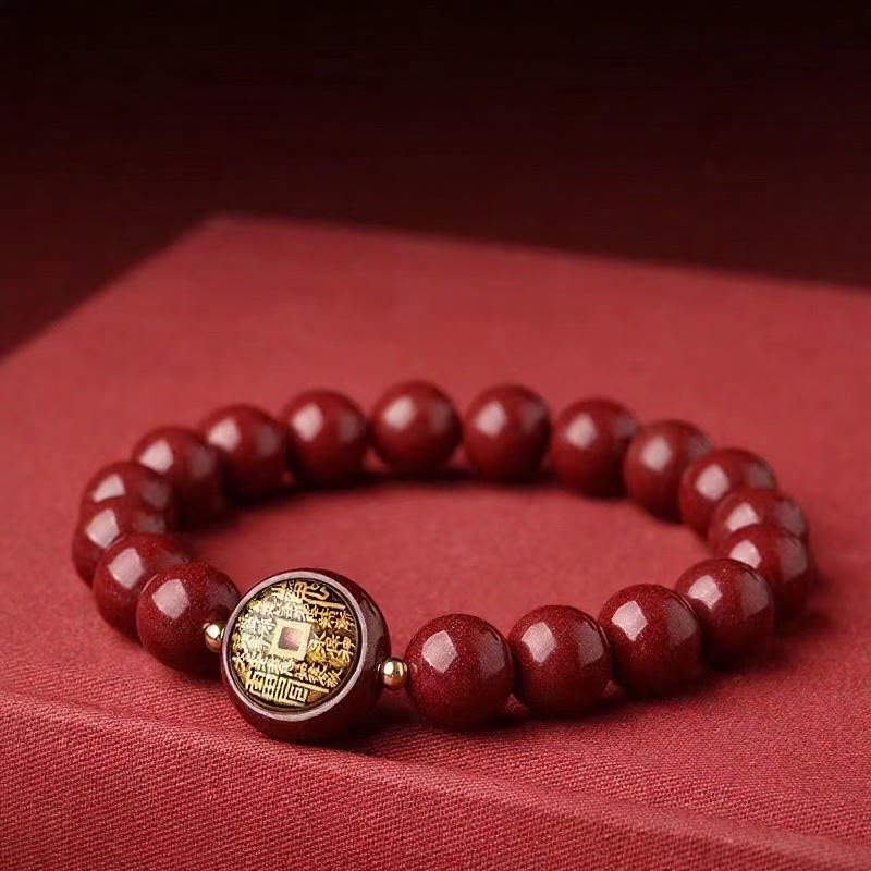 FuAttract Protection Guardian & Good Fortune Shan Gui Amulet Coin Om Mani Mantra Small Round Cinnabar  Bracelet - image 4