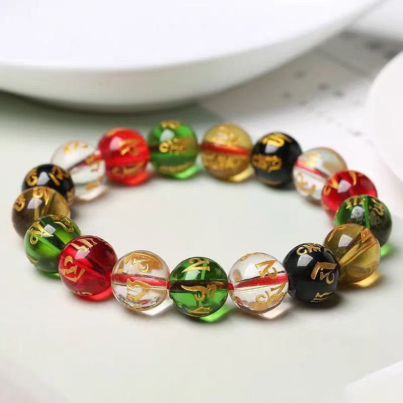 FuAttract Protection Harmony & Good Luck Om Mani Mantra Gold Foil Engraved Colorful Glaze Bracelet - image 6