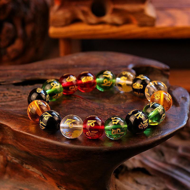 FREE Today: Protection Harmony & Good Luck Om Mani Mantra Gold Foil Engraved Colorful Glaze Bracelet - image 3