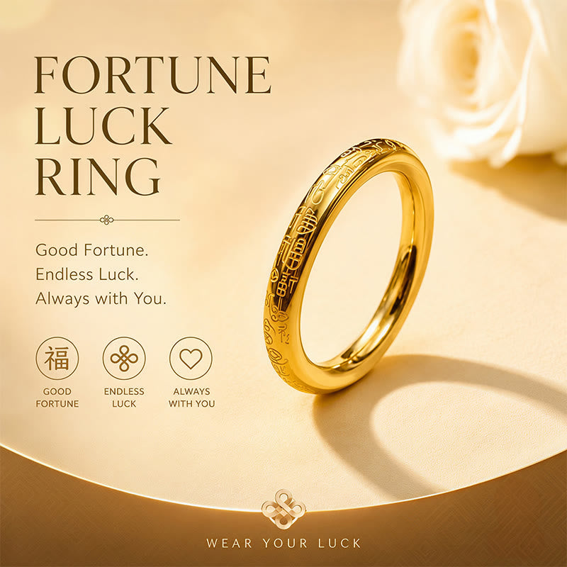 FuAttract Prosperity Luck & Good Fortune Gold FU Stainless Steel Ring - image 4