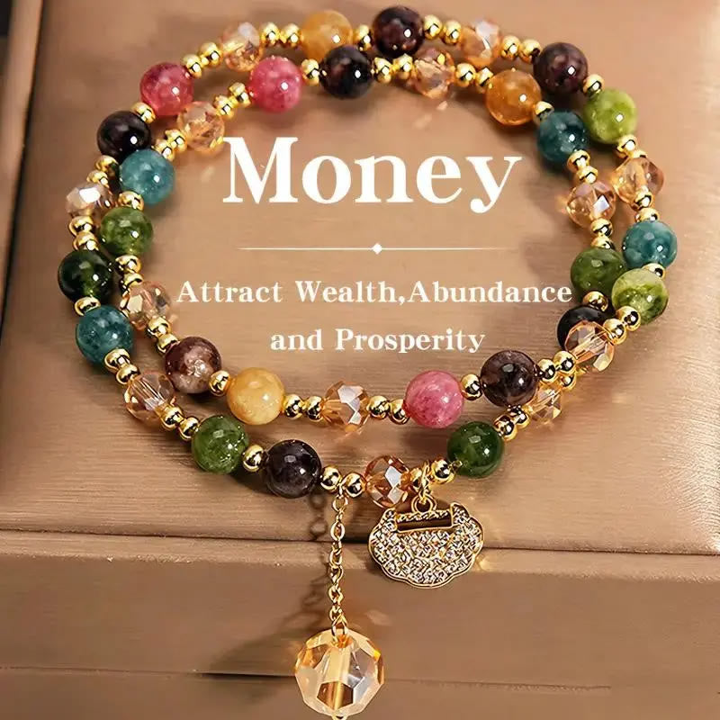 FuAttract Protection Luck & Prosperity Colorful Tourmaline Ruyi Lock Double Layer Bracelet - Tourmaline - image 0