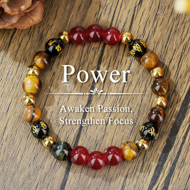 FuAttract Protection Strength & Courage Tiger Eye Black Onyx Red Agate Energy Bracelet - Tiger Eye - image 1
