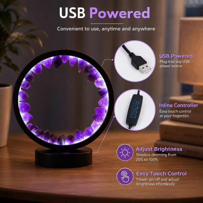 FuAttract Calm Harmony & Serenity Amethyst Crystal Night Lamp Three Color Modes Eye Protection - image 7