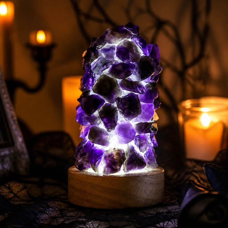 FuAttract Healing Clarity & Inner Peace Amethyst Chips Crystal Night Lamp Cool Light Home Decor - Cool Light - image 0