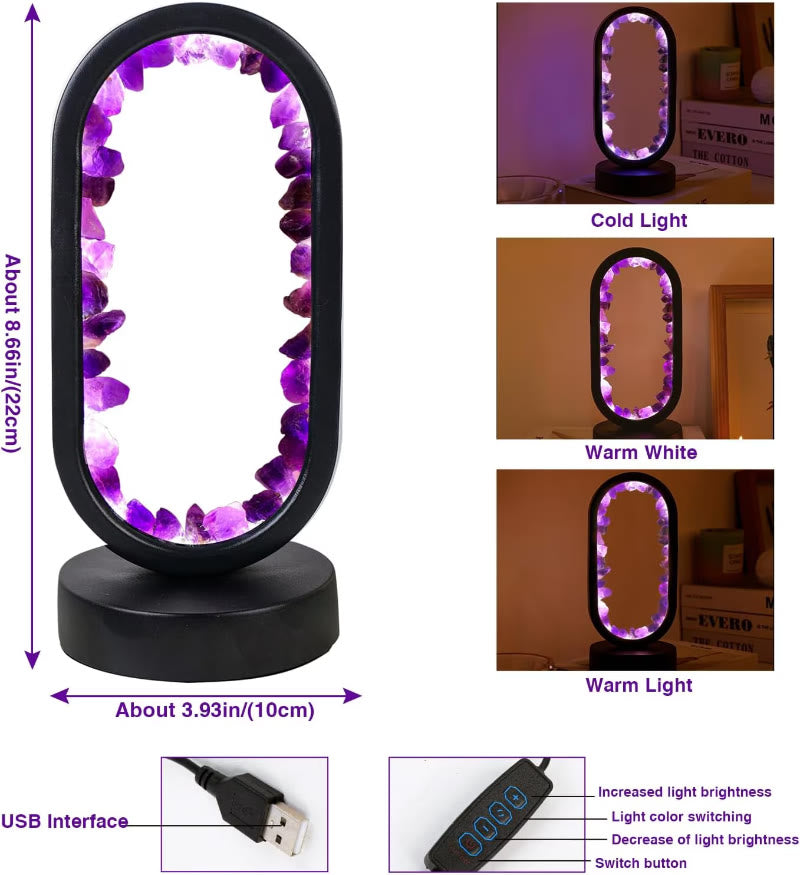 FuAttract Serenity Harmony & Spiritual Energy Amethyst Crystal Flower Cluster Oval Night Lamp for Bedroom Bedside - image 5