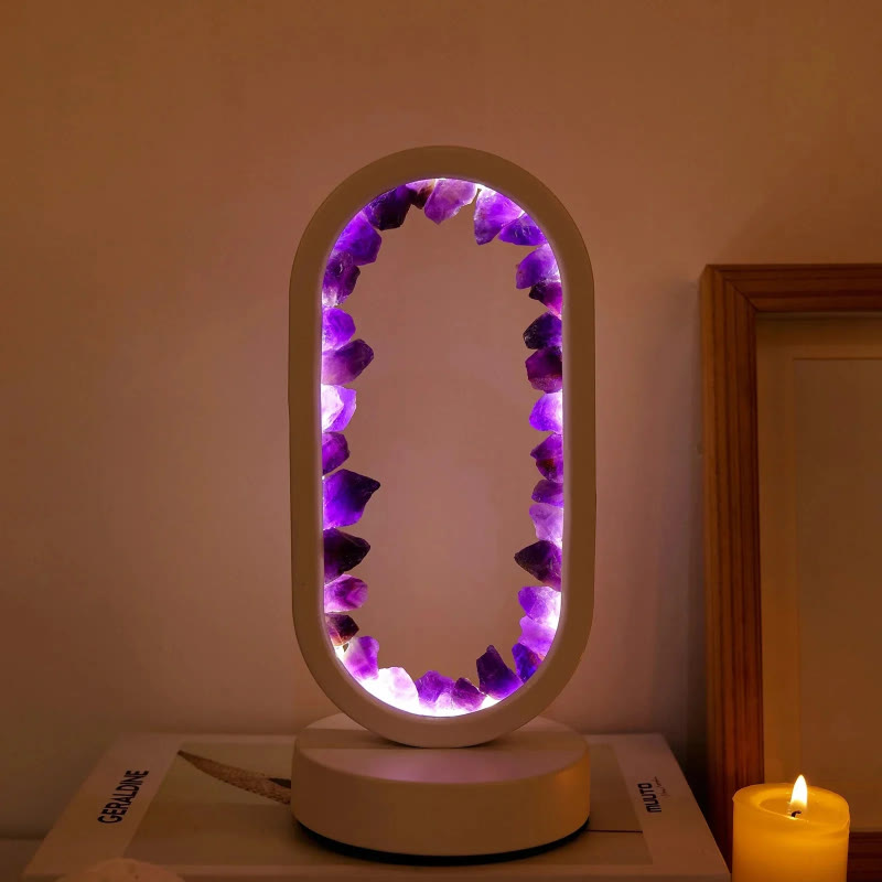 FuAttract Serenity Harmony & Spiritual Energy Amethyst Crystal Flower Cluster Oval Night Lamp for Bedroom Bedside - White - image 6