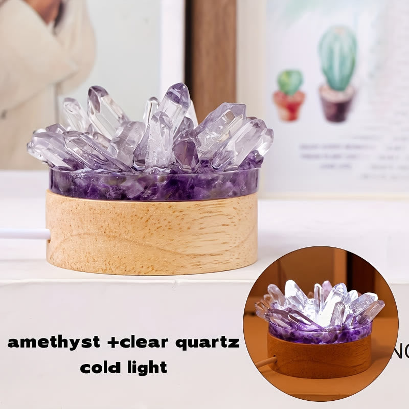 FuAttract Peace Harmony & Emotional Comfort Natural Crystal Tooth Flower Night Lamp Bedroom Bedside - Amethyst-Clear Quartz-cold - image 10