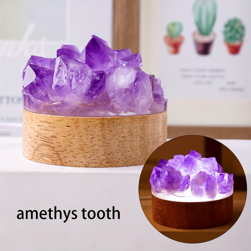 FuAttract Peace Harmony & Emotional Comfort Natural Crystal Tooth Flower Night Lamp Bedroom Bedside - Amethys-cold - image 8