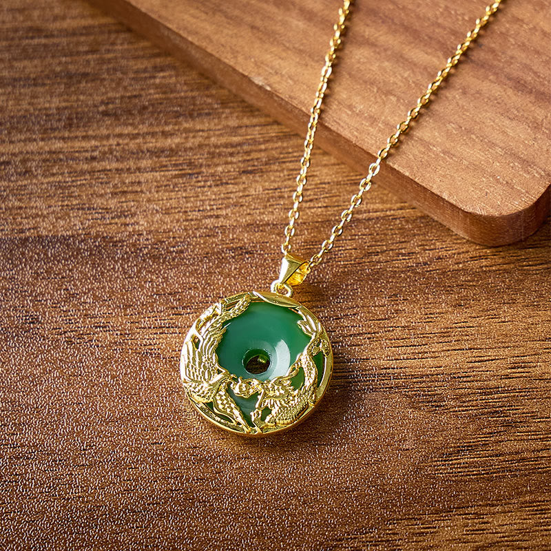 FuAttract Harmony Blessing & Protection Green Chalcedony Dragon & Phoenix Ping An Buckle Pendant Necklace - image 1