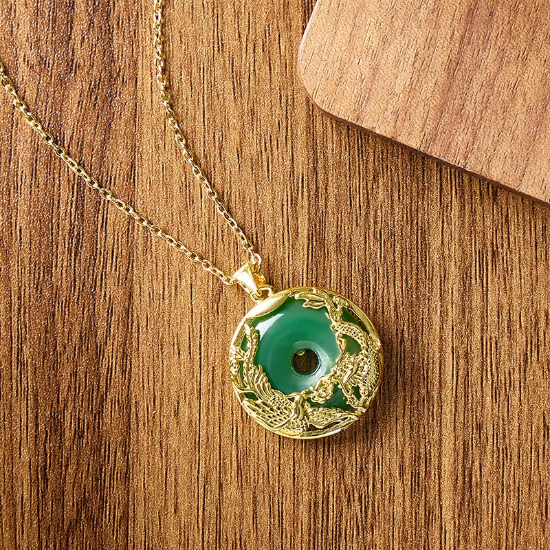 FuAttract Harmony Blessing & Protection Green Chalcedony Dragon & Phoenix Ping An Buckle Pendant Necklace - image 2