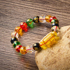 FuAttract Prosperity Luck & Success Yellow Glaze Three-Faced God of Wealth Om Mani Mantra Colorful Agate Bracelet - image 1