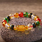 FuAttract Prosperity Luck & Success Yellow Glaze Three-Faced God of Wealth Om Mani Mantra Colorful Agate Bracelet - 12mm - image 0