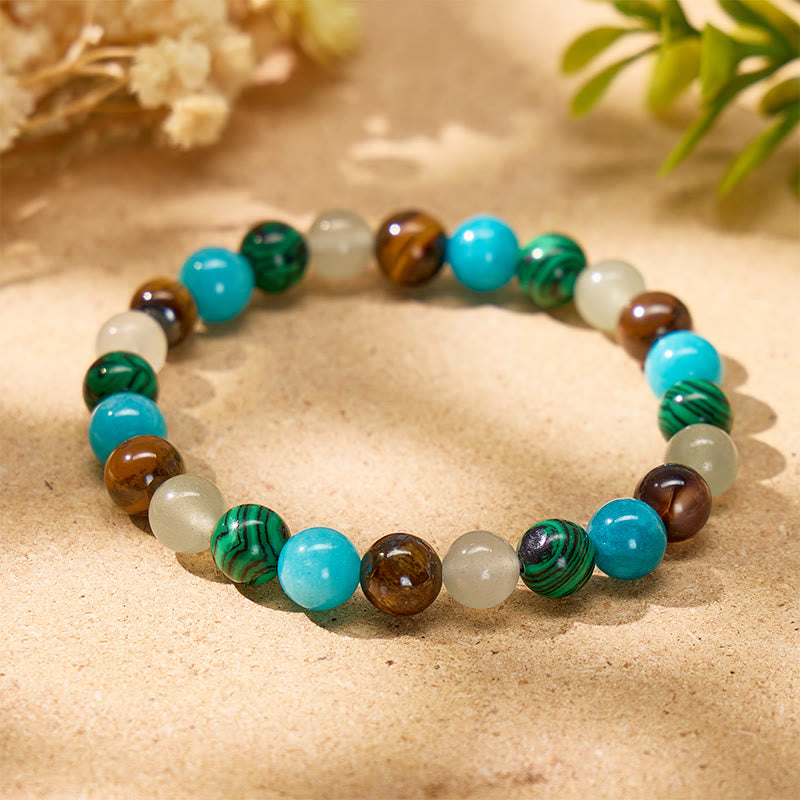 FuAttract Wealth Protection & Confidence Natural Tiger Eye Malachite Colorblock Beaded Bracelet - image 4