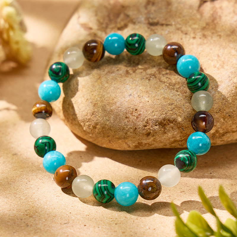 FuAttract Wealth Protection & Confidence Natural Tiger Eye Malachite Colorblock Beaded Bracelet - image 1