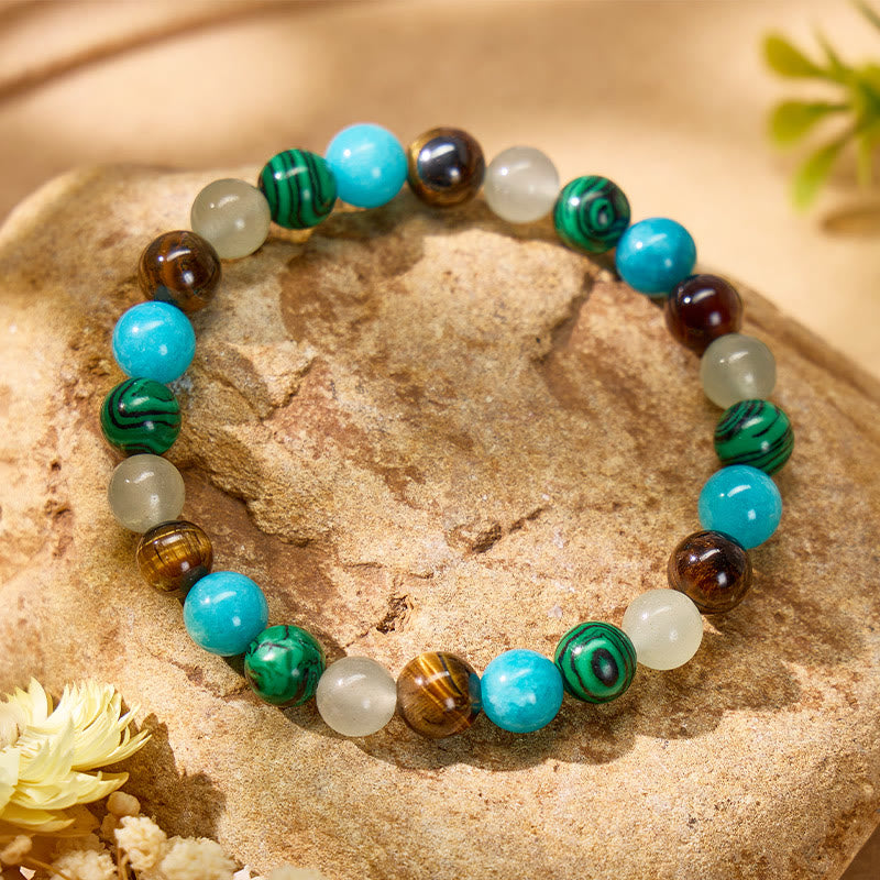 FREE Today: Wealth Protection & Confidence Natural Tiger Eye Malachite Colorblock Beaded Bracelet - image 1