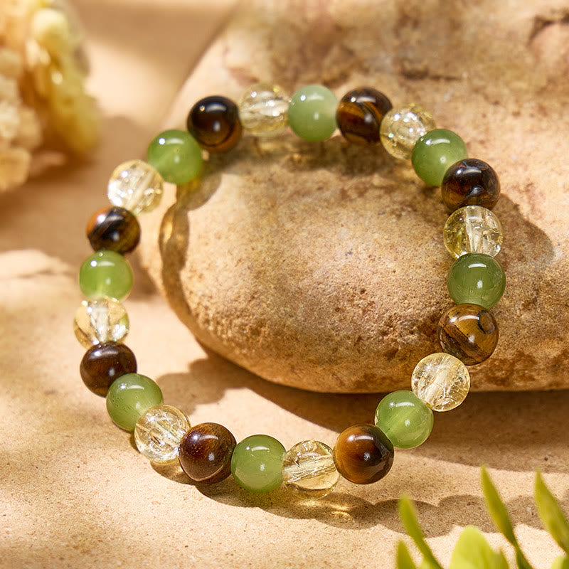 FuAttract Wealth Luck & Confidence Natural Tiger Eye Green Agate Crackle Beaded Bracelet - image 1