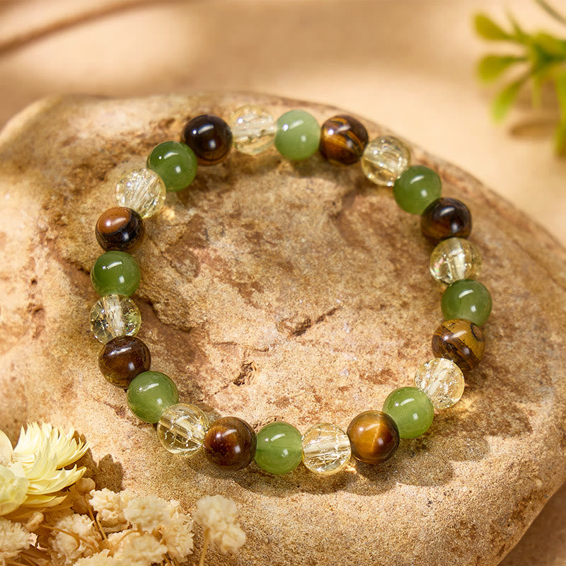FuAttract Wealth Luck & Confidence Natural Tiger Eye Green Agate Crackle Beaded Bracelet - image 2