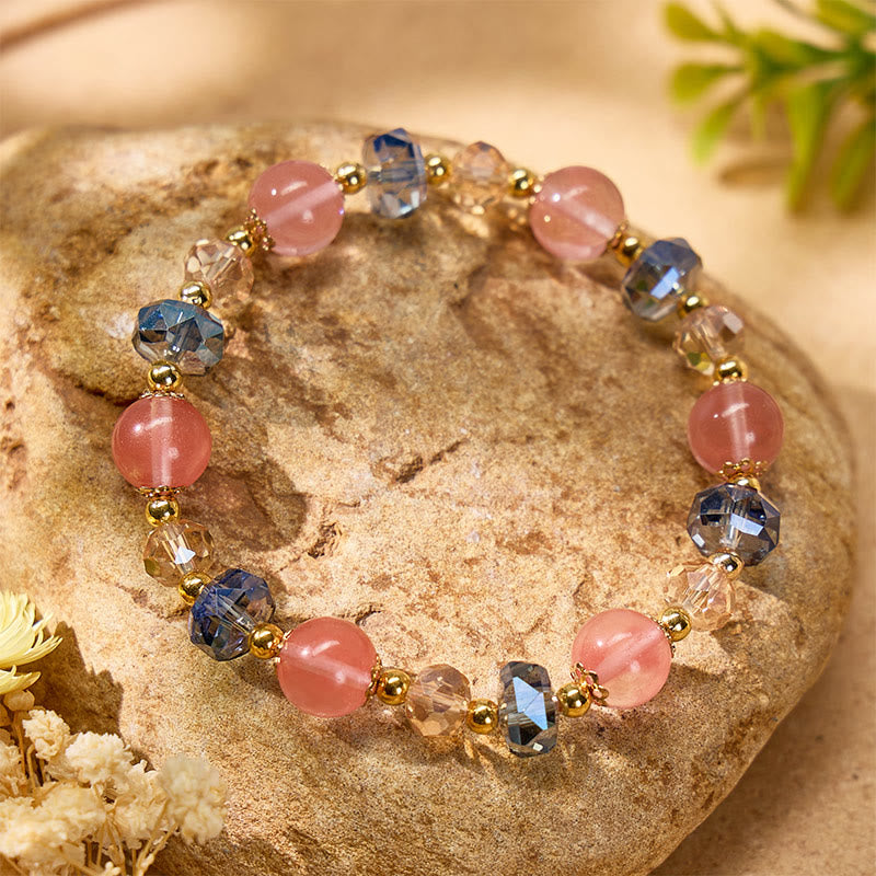 FuAttract Love Luck & Harmony Natural Strawberry Quartz Colorblock Charm Bracelet - image 2