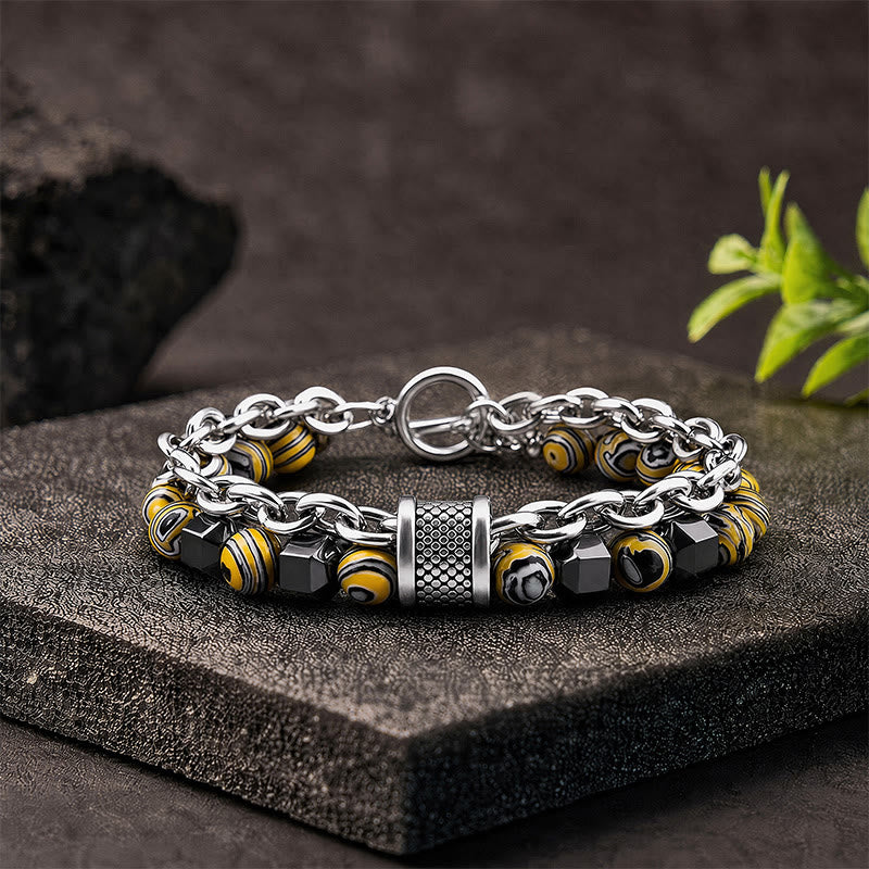 FuAttract Protection Grounding & Inner Strength Malachite Hematite Bead Stainless Steel Bracelet - Yellow - image 2