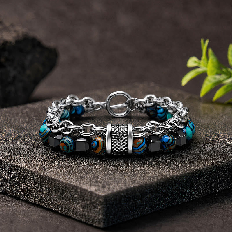 FuAttract Protection Grounding & Inner Strength Malachite Hematite Bead Stainless Steel Bracelet - Blue - image 0