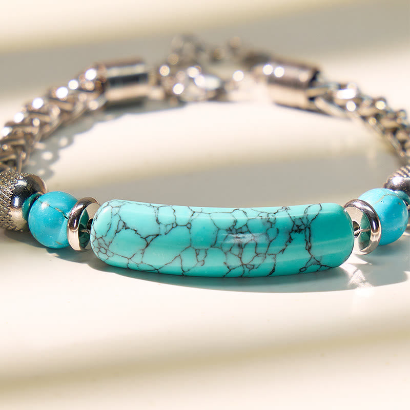 FuAttract Wisdom Luck & Harmony Vintage Turquoise Bridge Charm Stainless Steel Bracelet - image 3