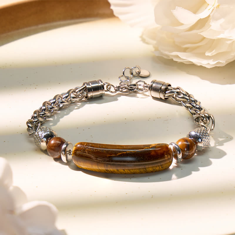 FuAttract Wisdom Luck & Harmony Vintage Turquoise Bridge Charm Stainless Steel Bracelet - Tiger's Eye - image 8