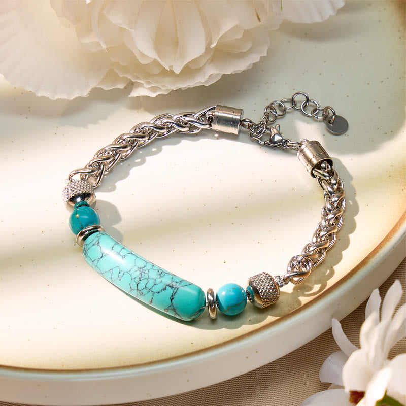 FuAttract Wisdom Luck & Harmony Vintage Turquoise Bridge Charm Stainless Steel Bracelet - image 1