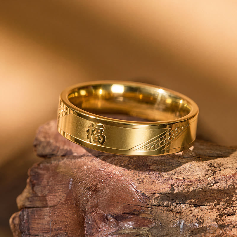 FuAttract Wealth Blessing & Good Fortune Fu Character Titanium Steel Ring - image 4