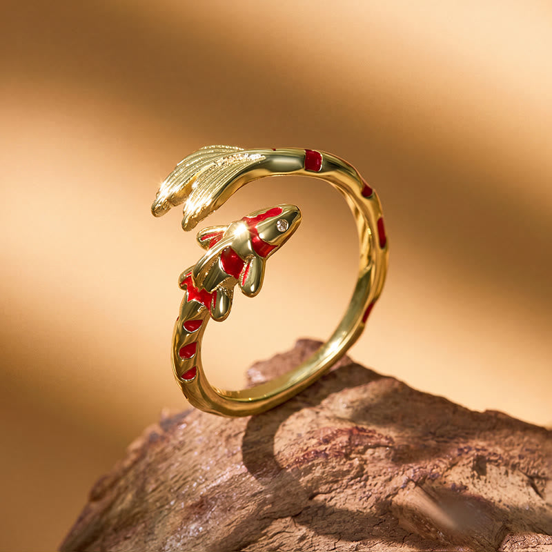 FuAttract Luck Prosperity & Success Red Koi Fish Lucky Open Copper Ring - Golden - image 9