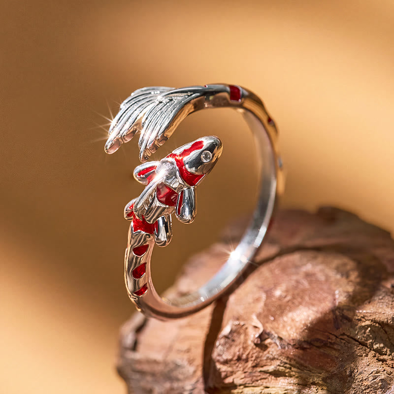 FuAttract Luck Prosperity & Success Red Koi Fish Lucky Open Copper Ring - White - image 0