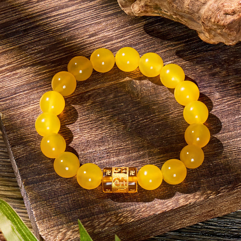 FuAttract Protection Blessing & Good Fortune Om Mani Mantra Lucky Charm Agate Bracelet - Yellow - 10mm - image 12