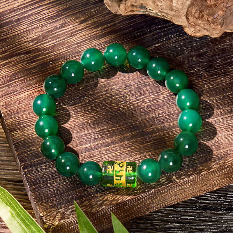 FuAttract Protection Blessing & Good Fortune Om Mani Mantra Lucky Charm Agate Bracelet - Green - 10mm - image 17