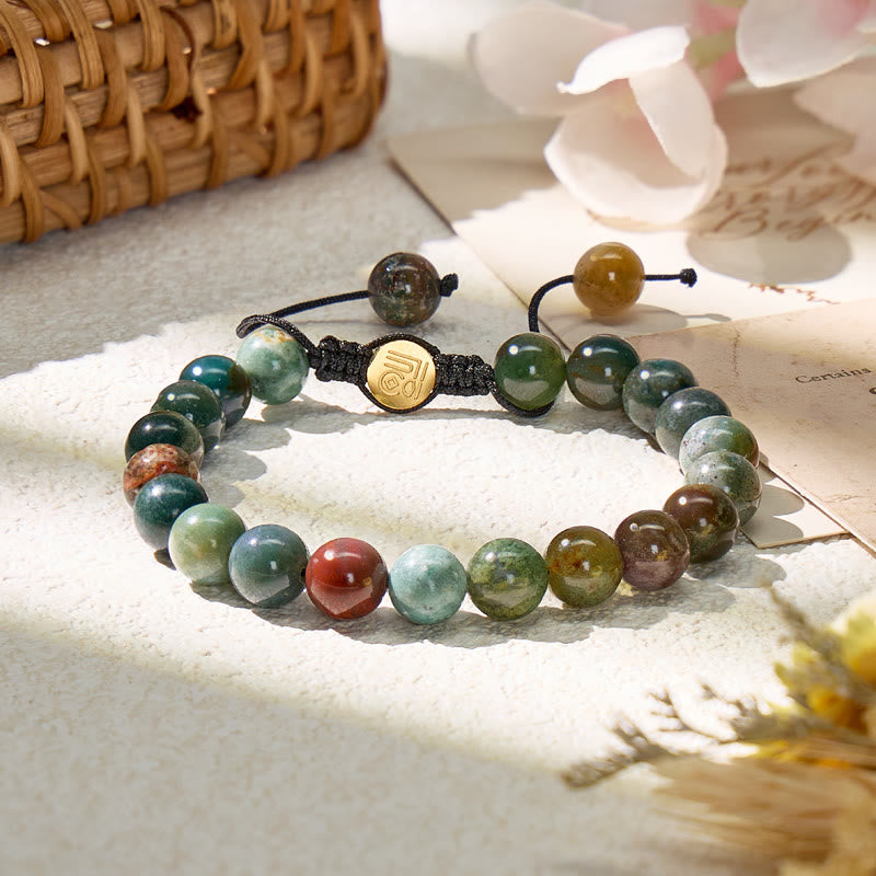 FuAttract Stability Protection & Grounding Indian Agate Adjustable Macrame Bracelet - 8mm - image 0