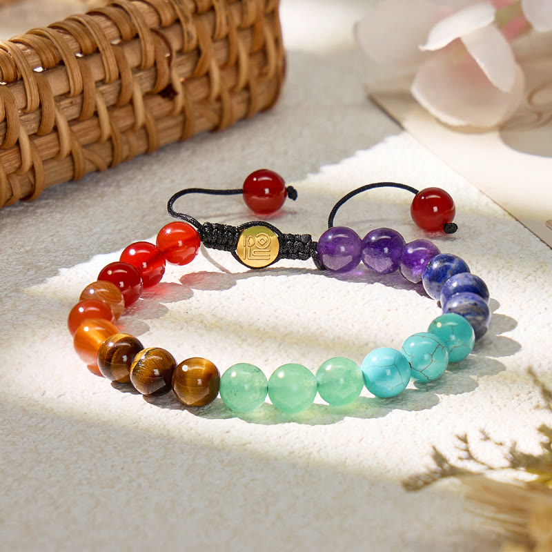 FuAttract Serenity Alignment & Spiritual Harmony Seven Chakra Crystal Adjustable Macrame Bracelet - 8mm - image 0